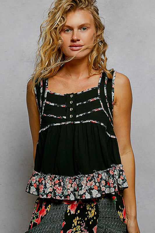 Black Boho Floral Tank