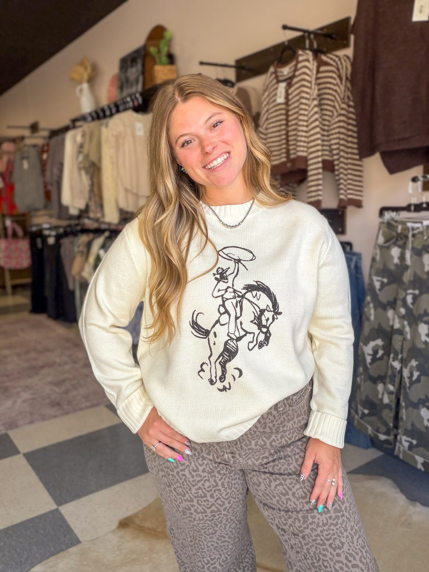 Buck Off Ivory Cowboy Sweater