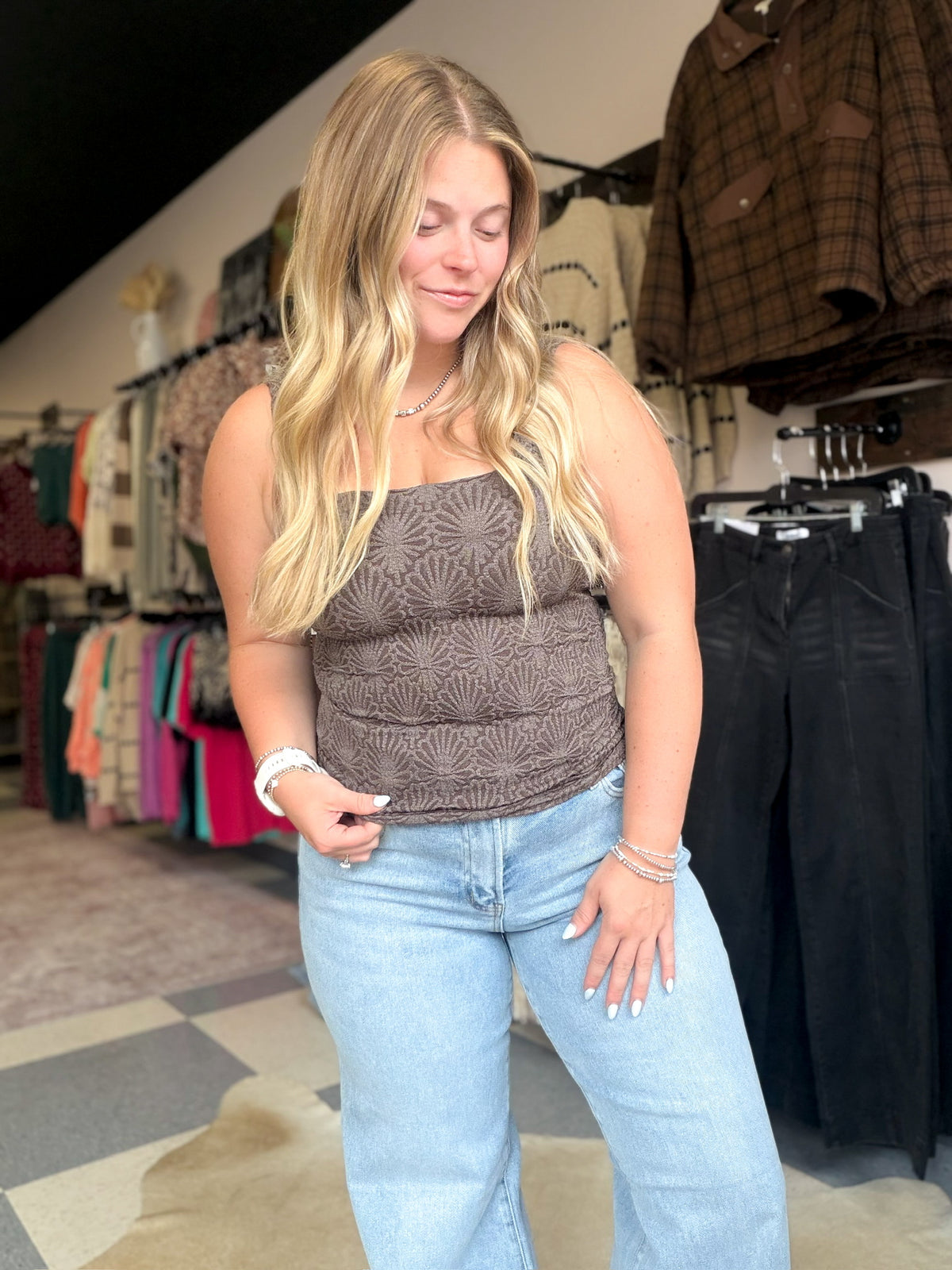 Chocolate Lace Textured Top