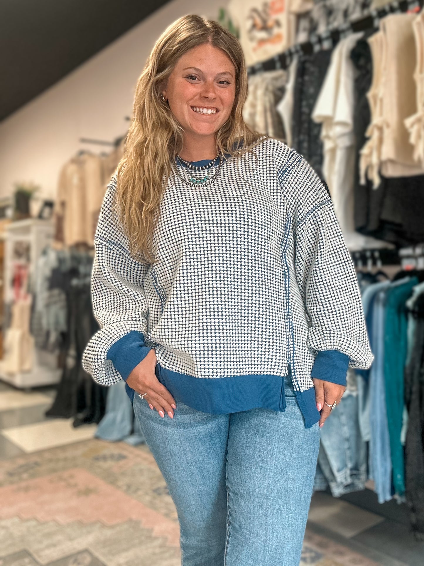 Mollie Waffle Knit Loose Fit Top