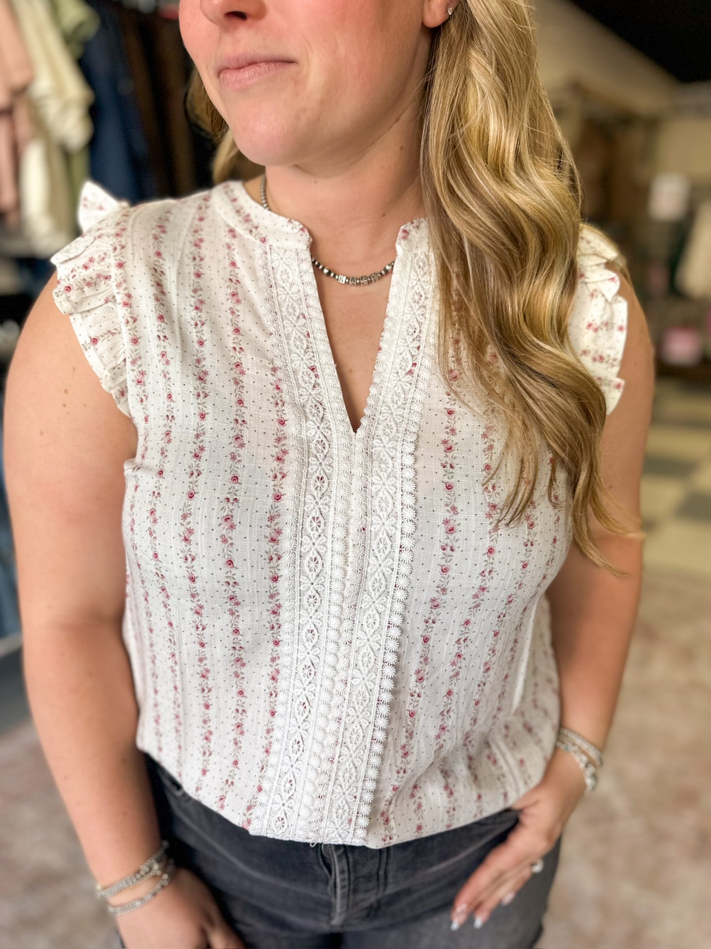 Rosie Split Neckline Lace Blouse