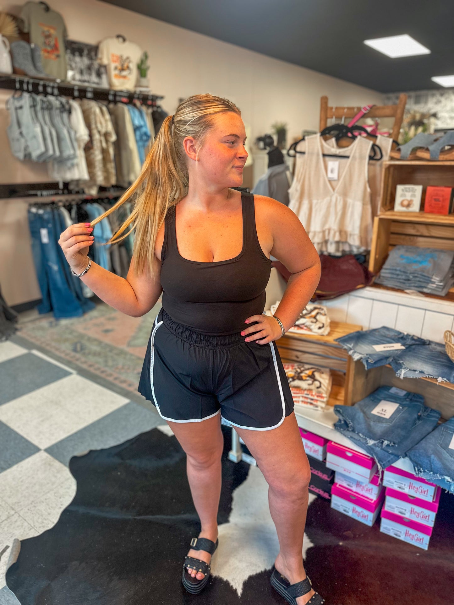 Butter Soft Tank and Poly Shorts Runsie in Black