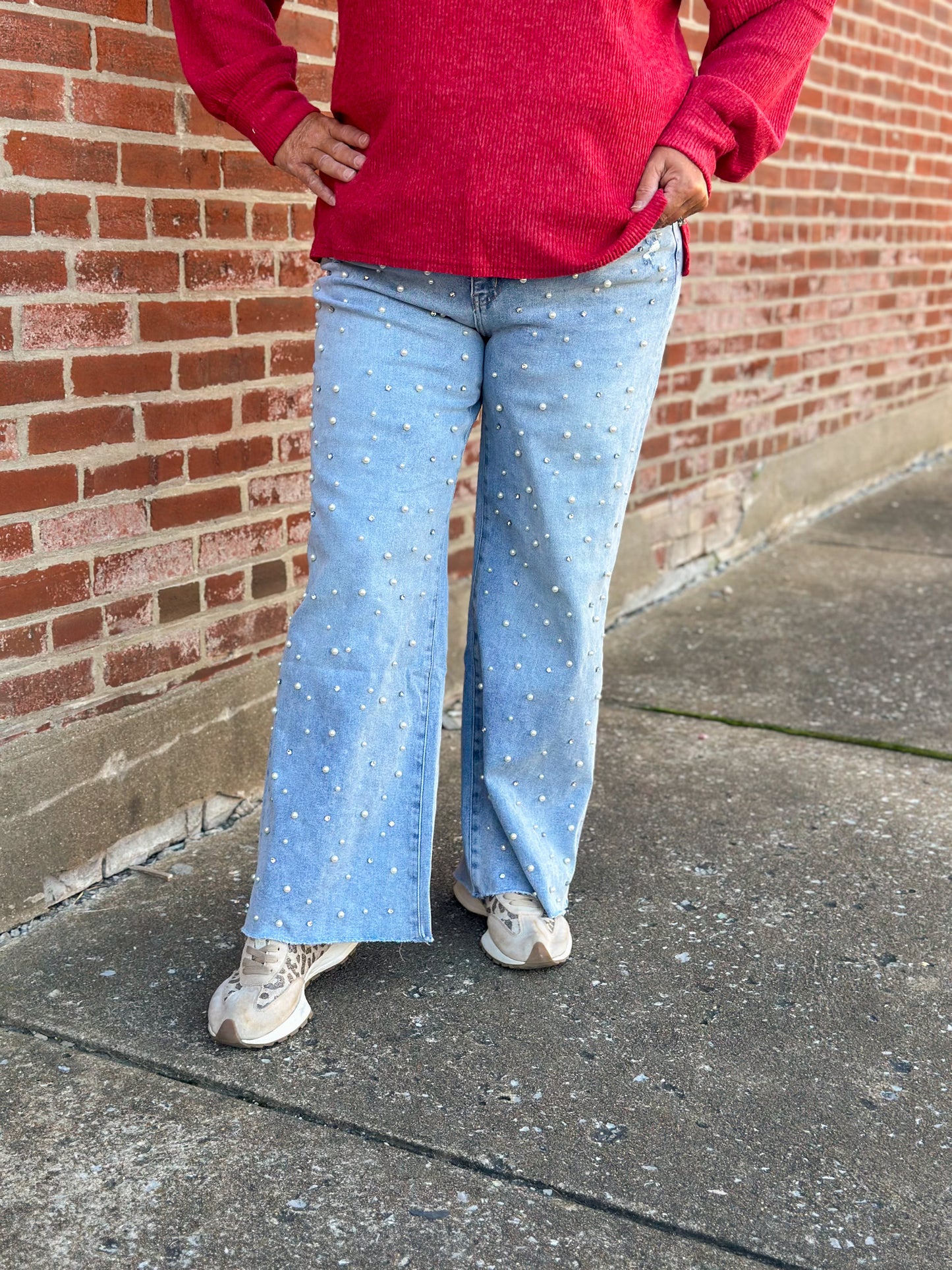 MICA: Rhinestone and Pearl Wide Leg Jeans