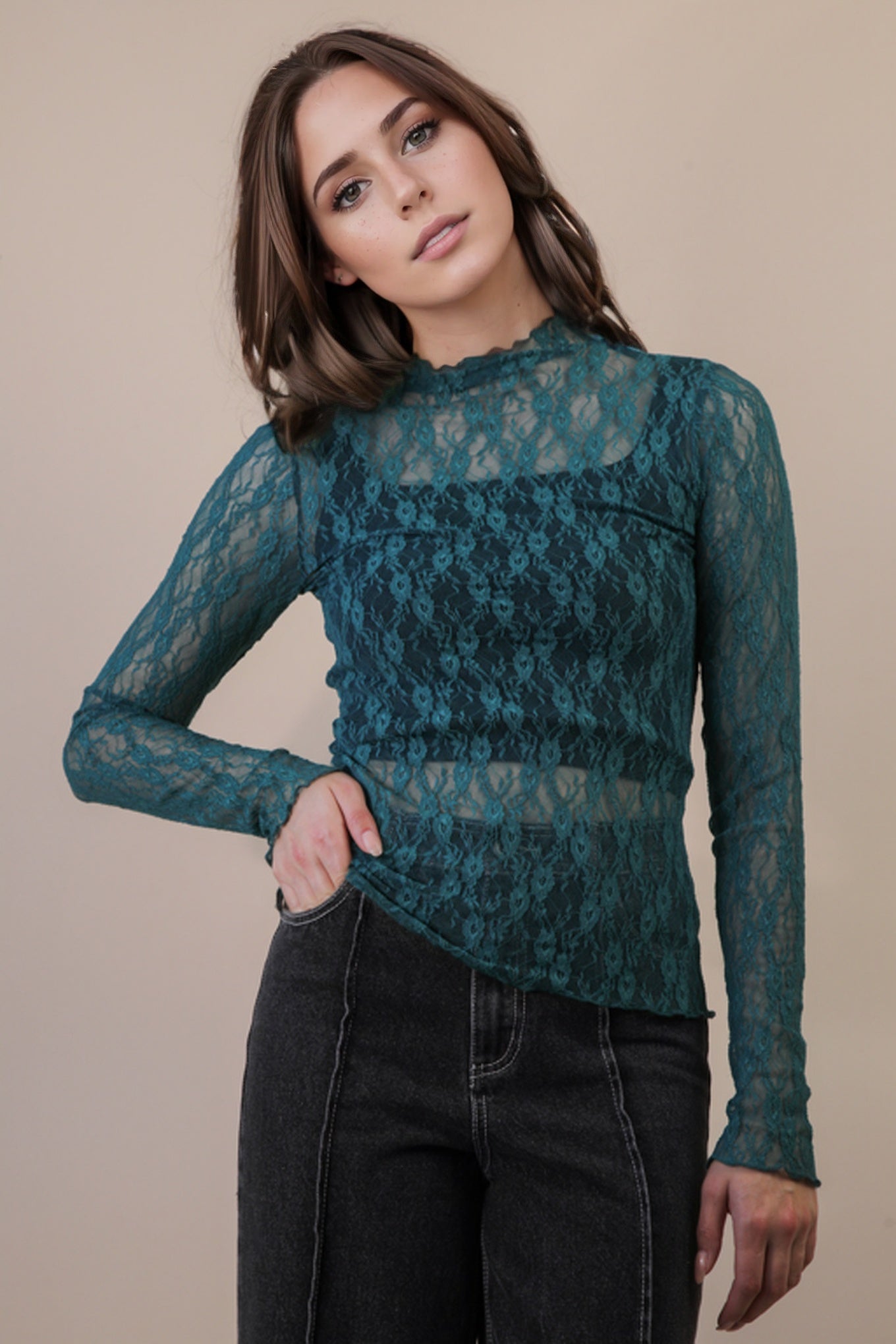Vintage Lace Mock Neck Top