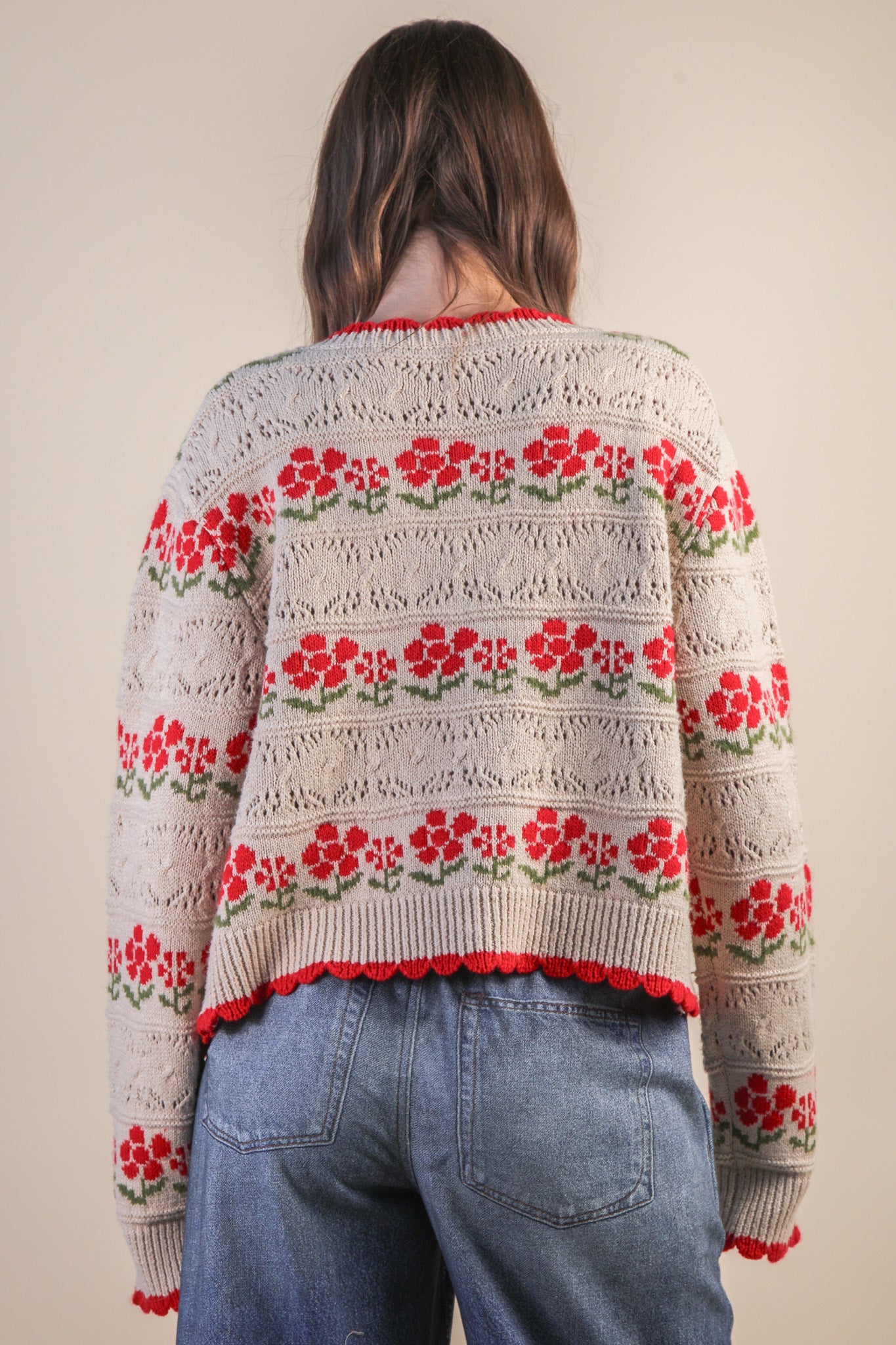 Floral Detail Knit Sweater Cardigan