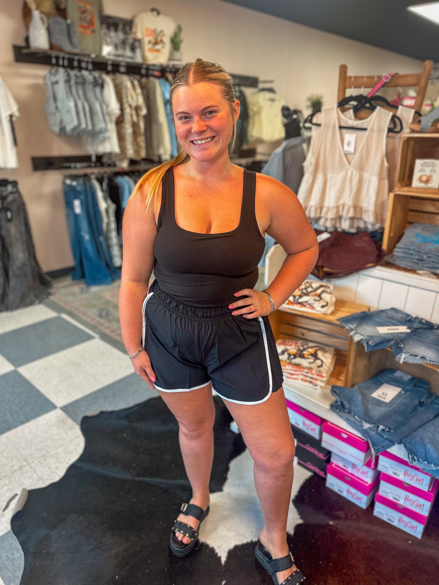 Butter Soft Tank and Poly Shorts Runsie in Black