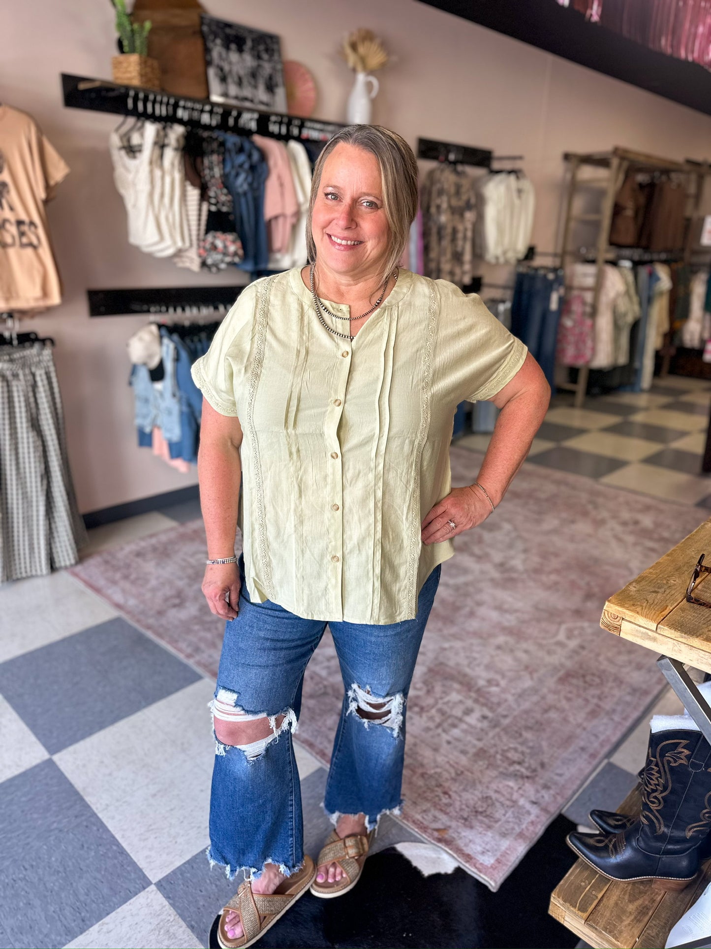 Pistachio Pintuck Detail Blouse