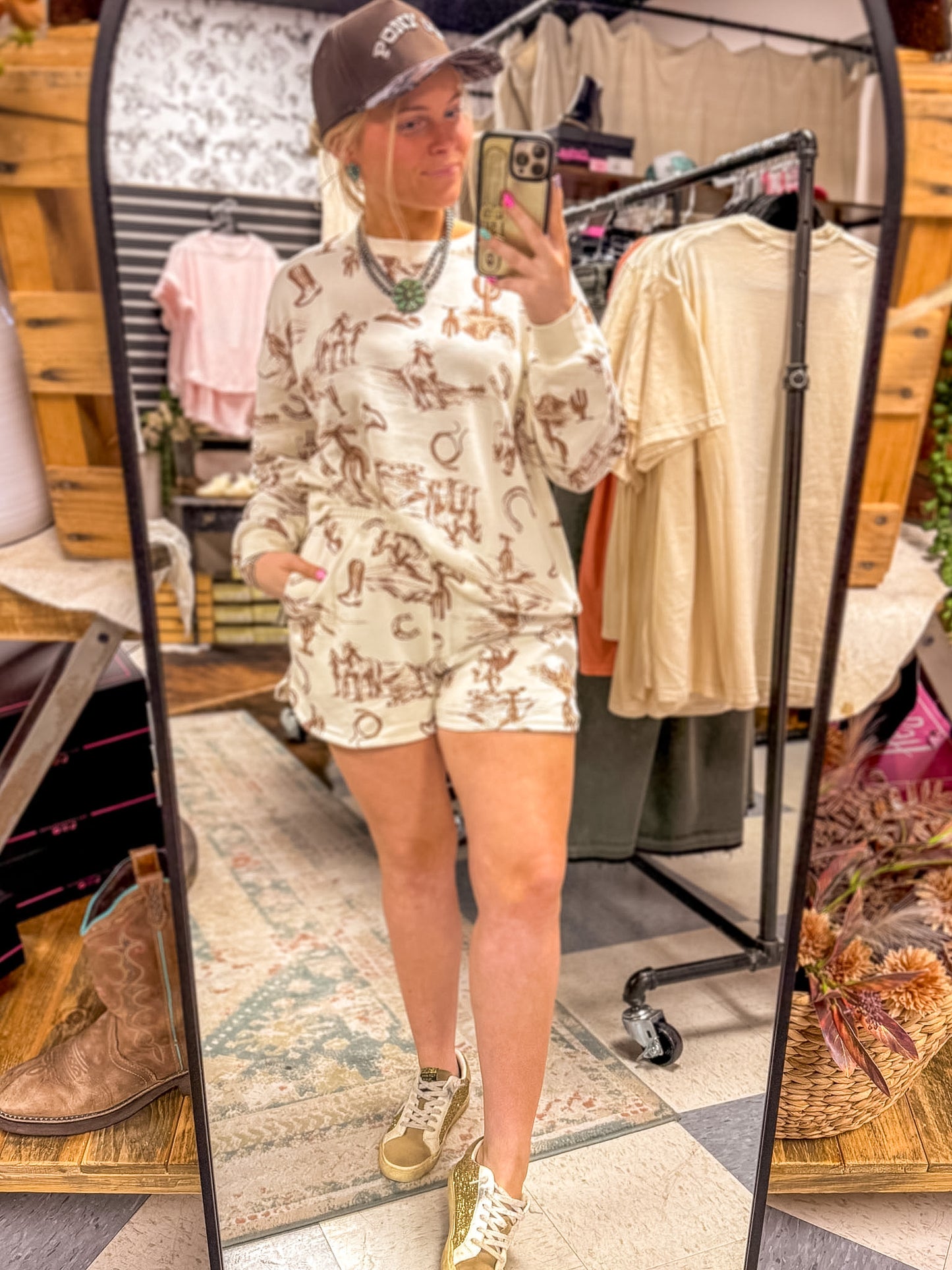 Cream Wild West Lounge Sweat Set Bottoms