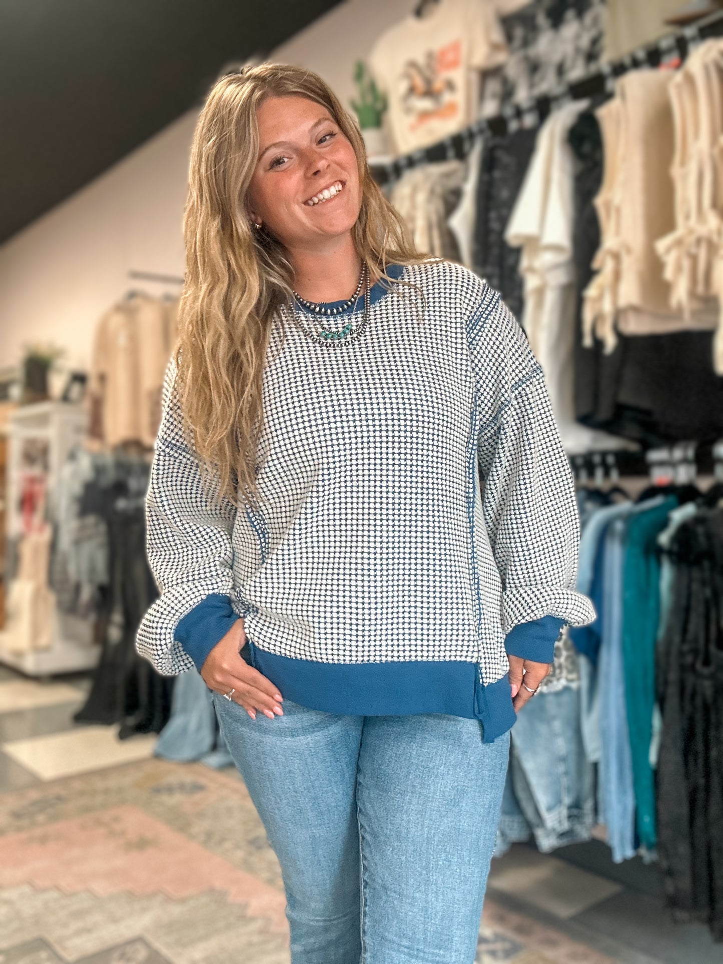 Mollie Waffle Knit Loose Fit Top