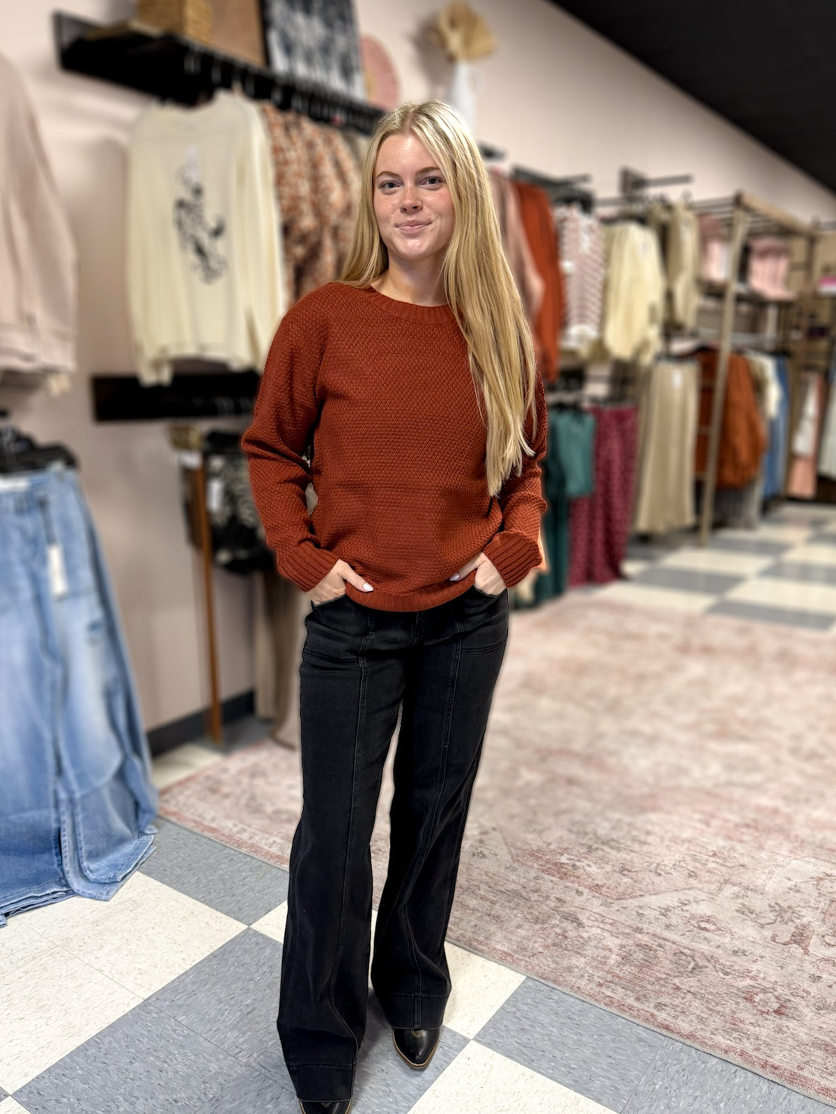 CURVY: Everyday Favorite Sweater in Rust
