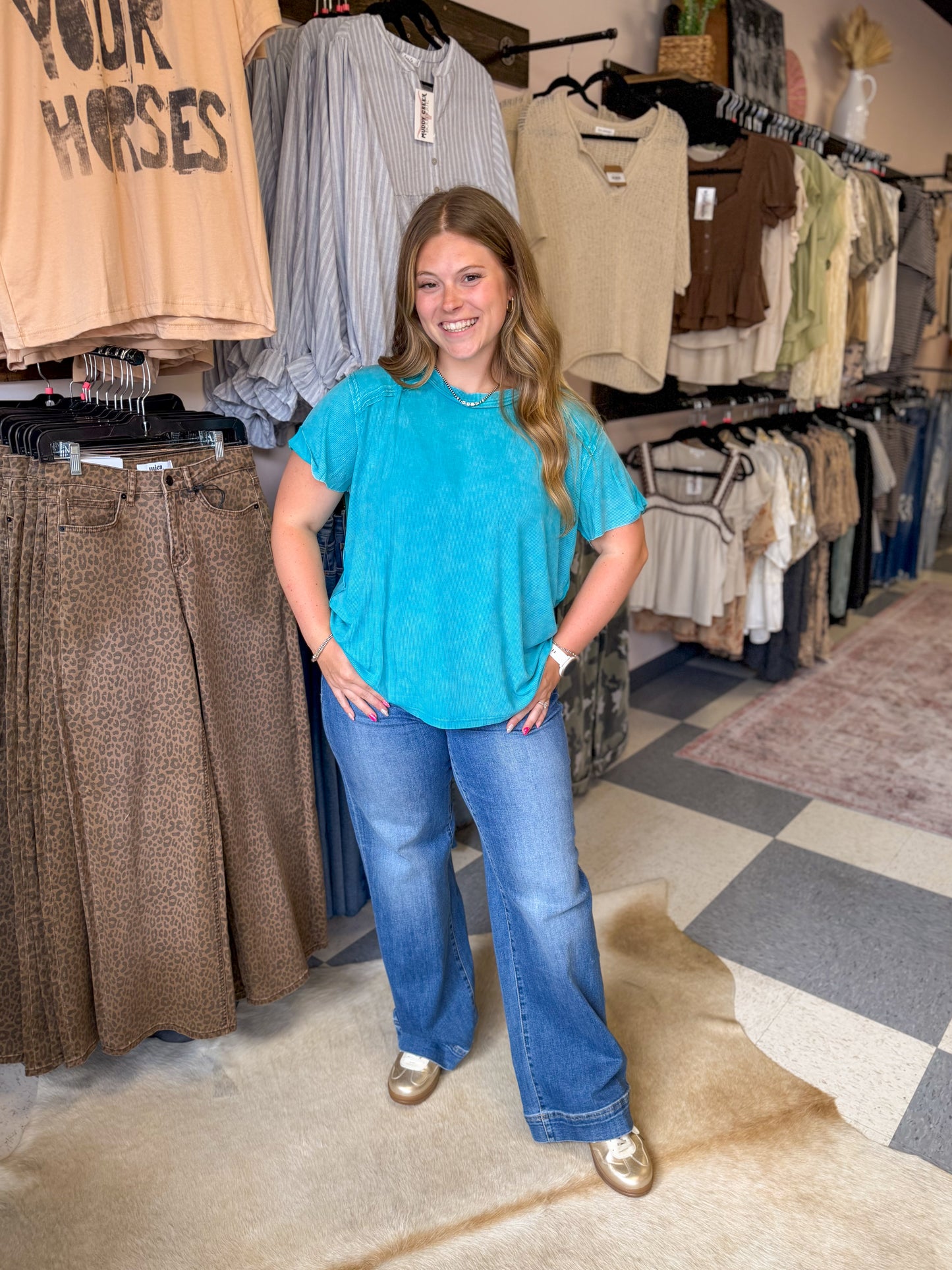 Kara Washed Tee in Light Teal