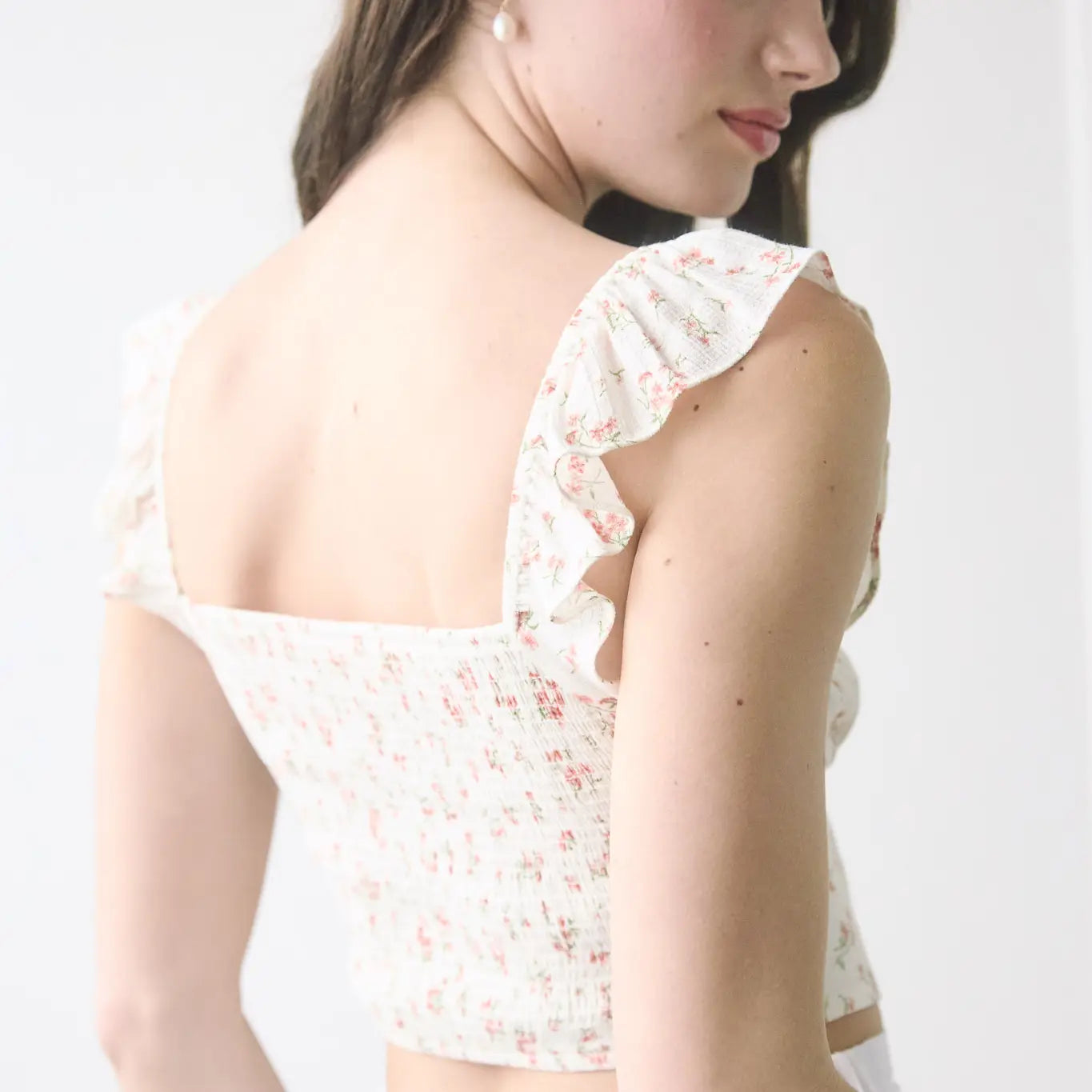 Corset Detail Tie Front Ruffle Sleeve Top