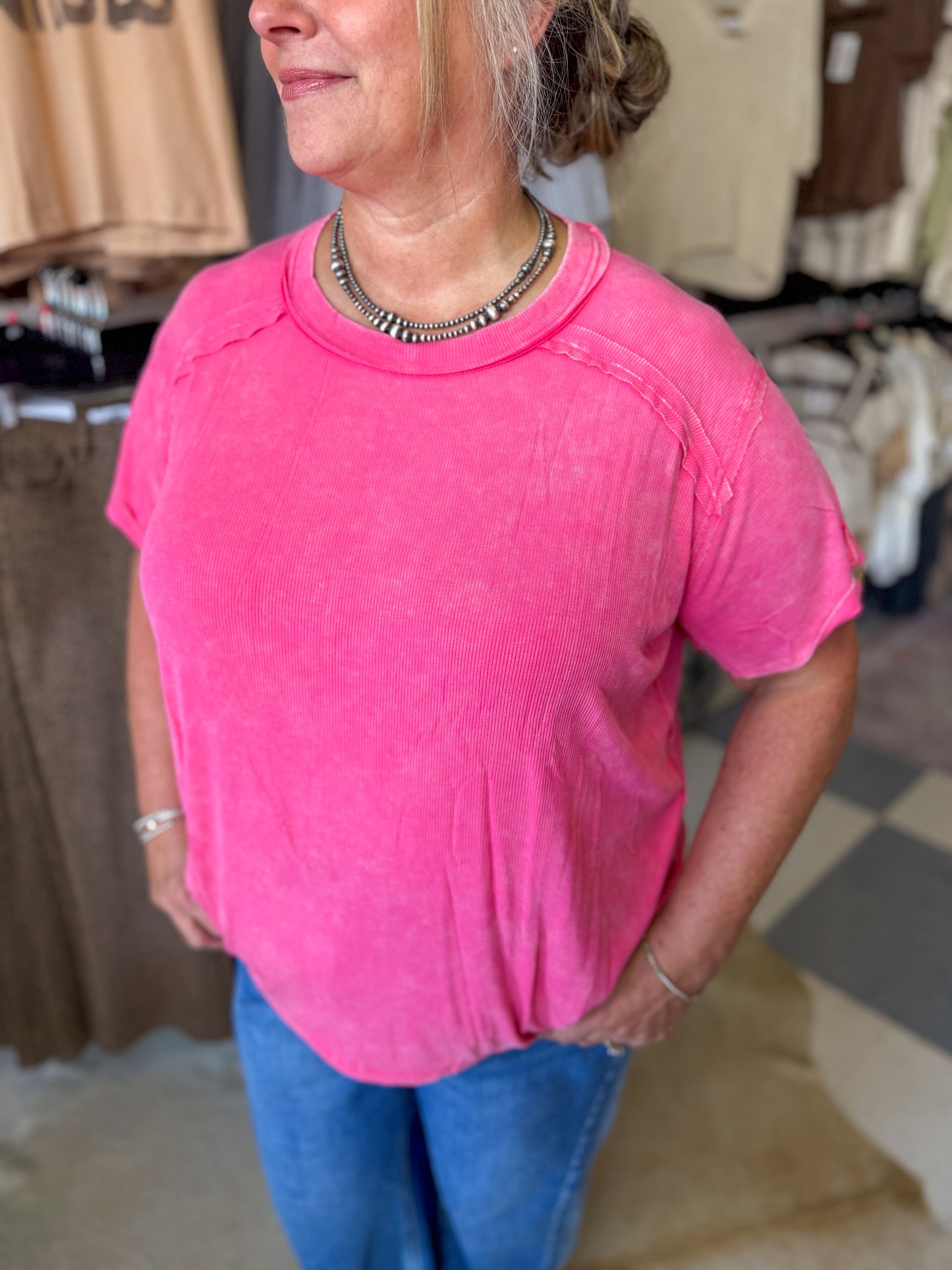 Kara Washed Tee in Fuchsia
