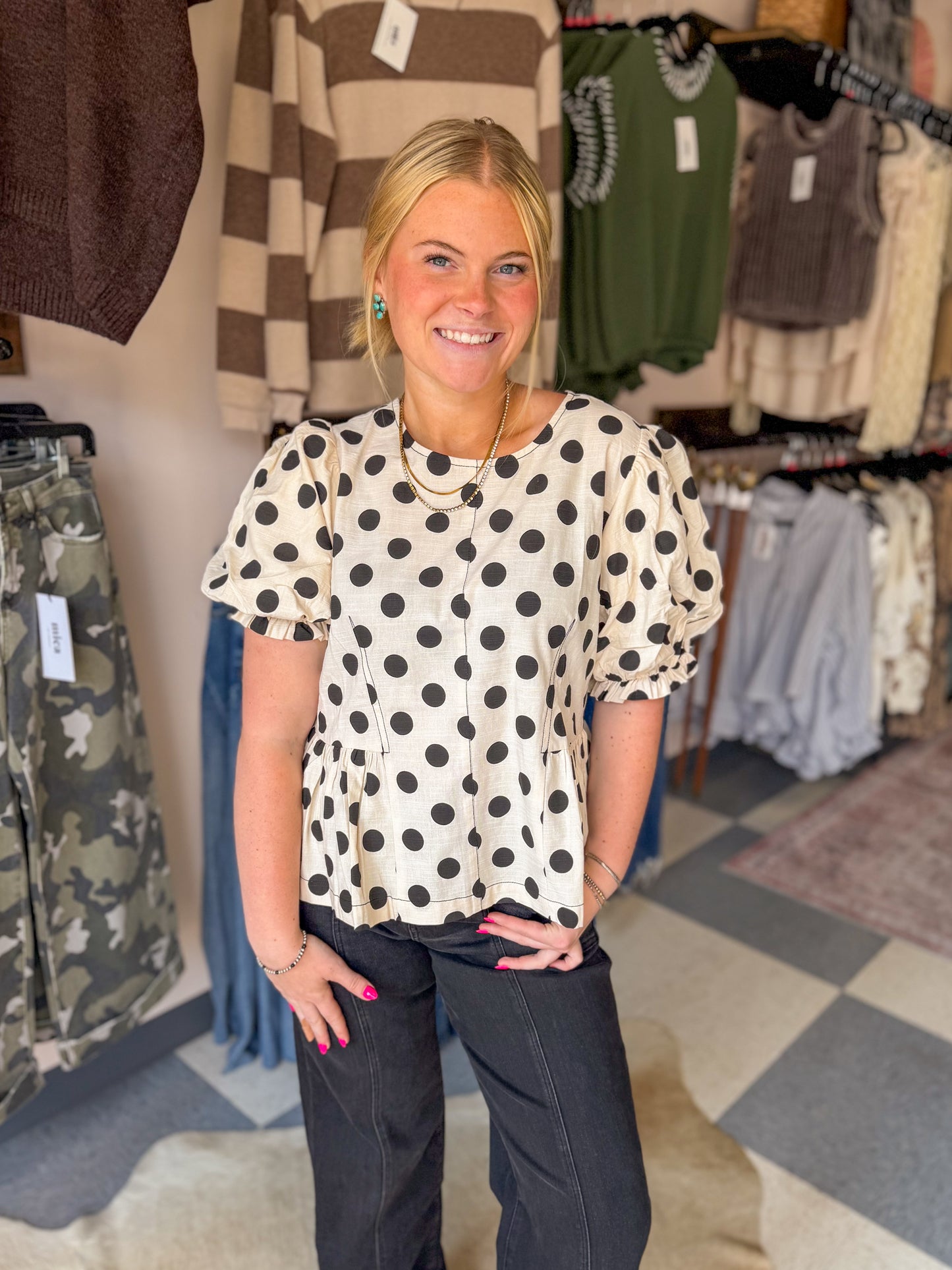 Polka Dottie Peplum Top