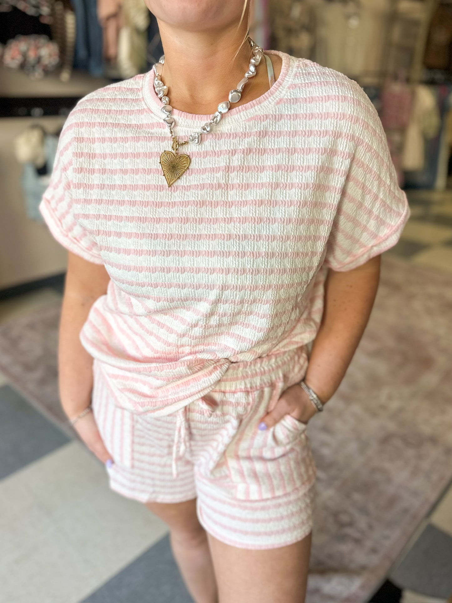 Boat Days Pink Stripe Knitted Shorts Set