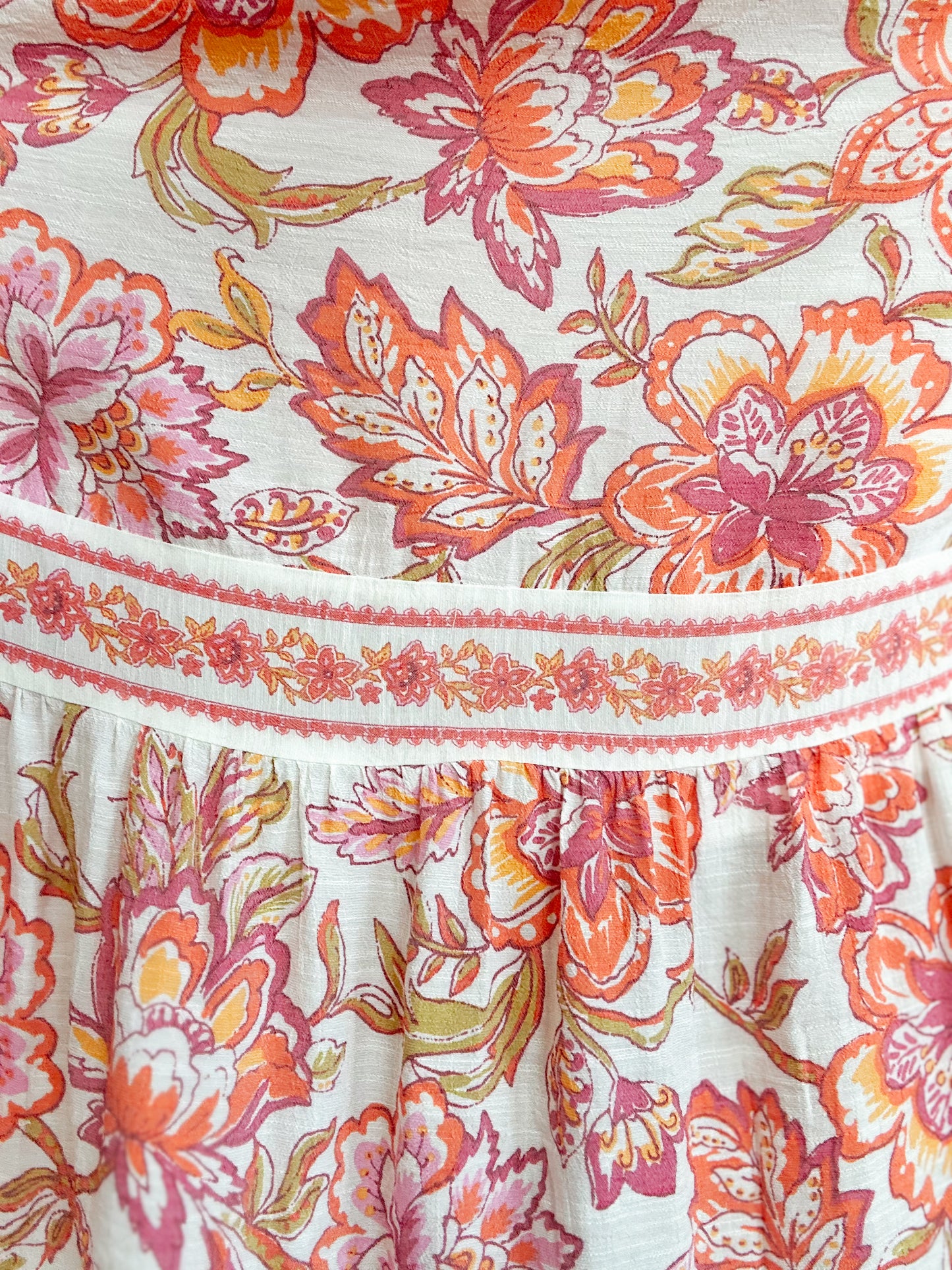 Floral Trim Orange and Pink Midi Dress