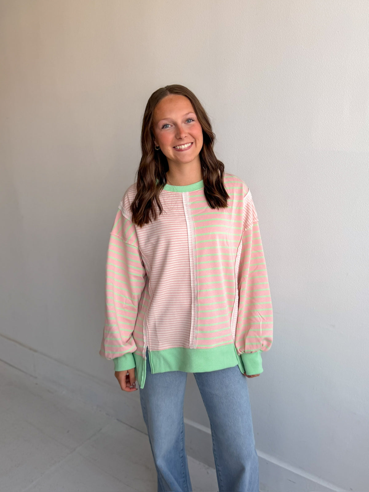 Serena Stripe Pullover Top in Pink