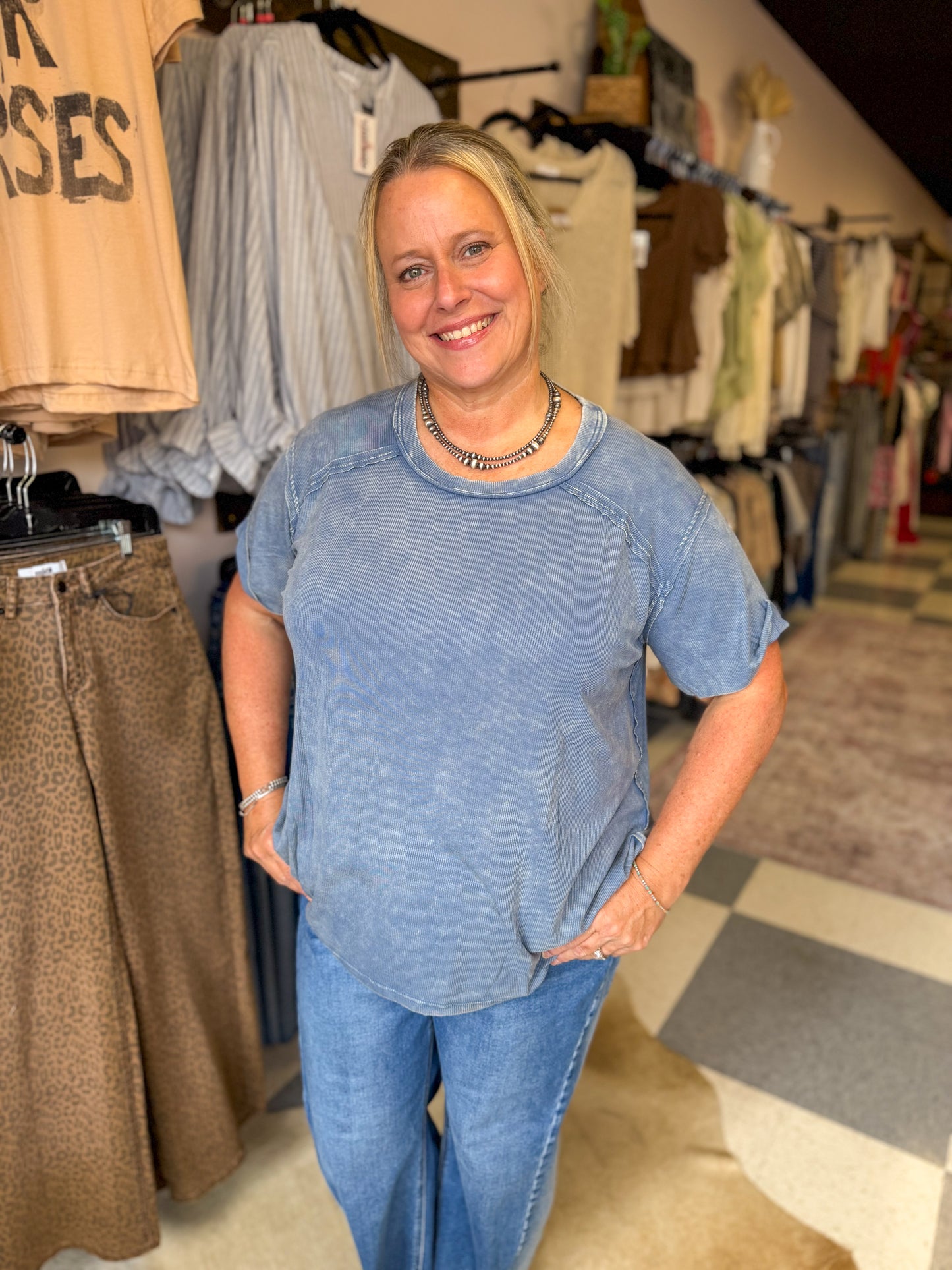 Kara Washed Tee in Dusty Blue