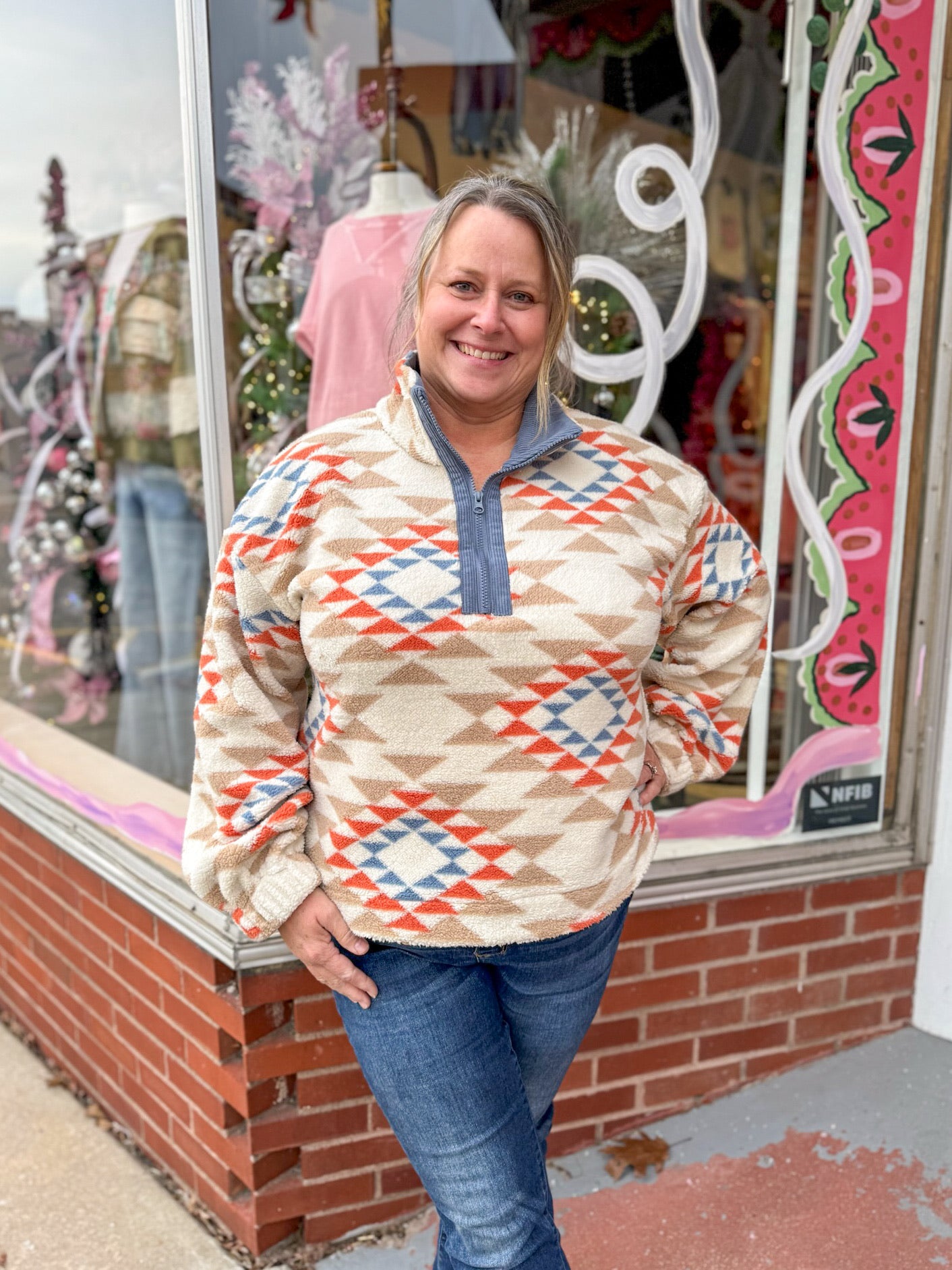 Aztec Printed Teddy Quarter Zip