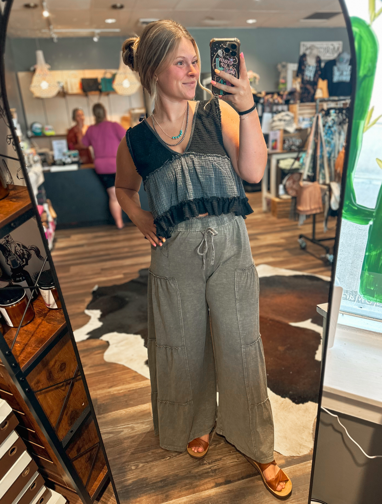Ash Mocha Tiered Flowy Pants