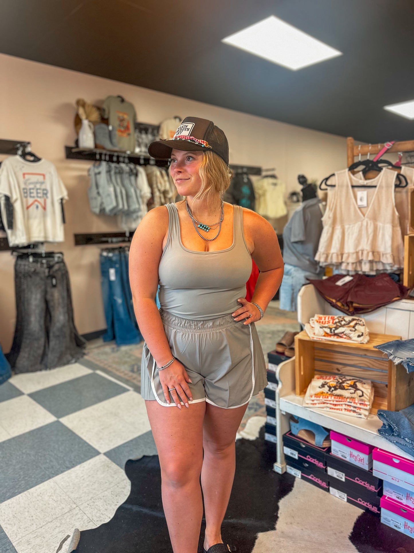 Butter Soft Tank and Shorts Runsie in Stone Taupe