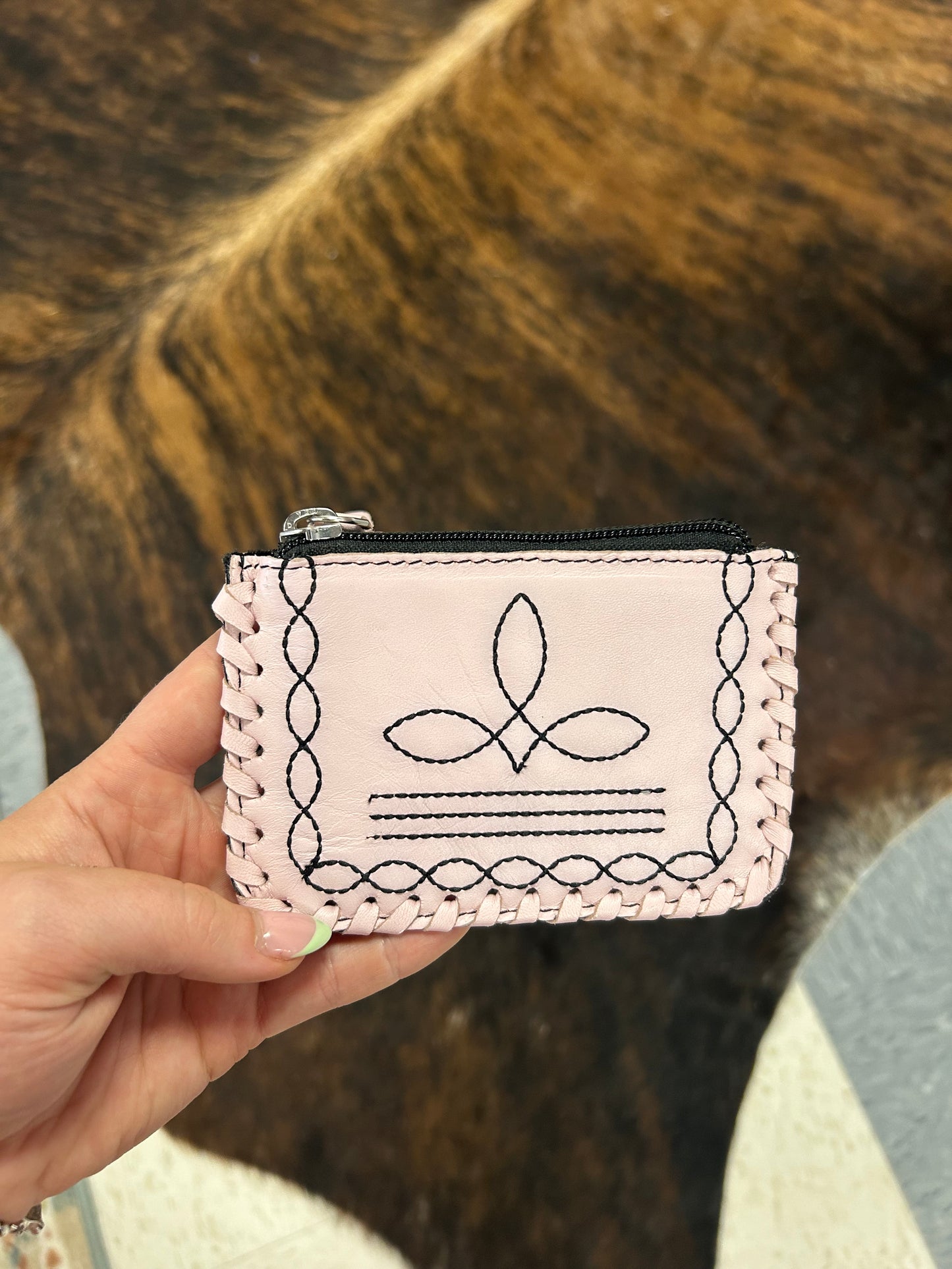 Pink Boot Stich Leather Coin Pouch