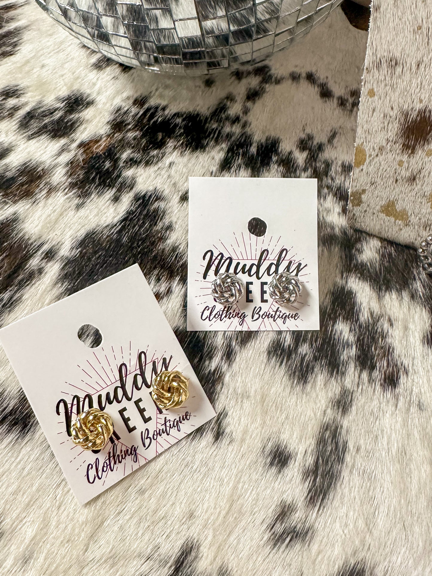 Knotted Silver Studs:White Gold Dipped