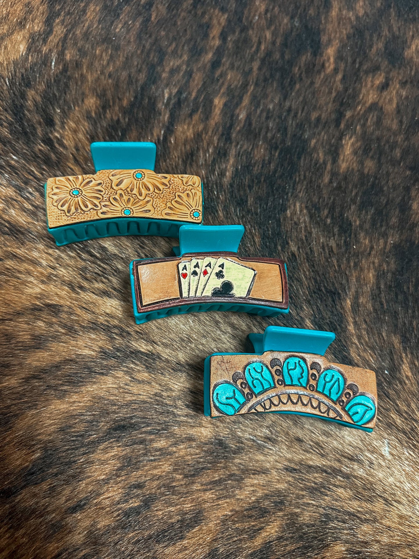 Floral Hand Tooled Claw Clip