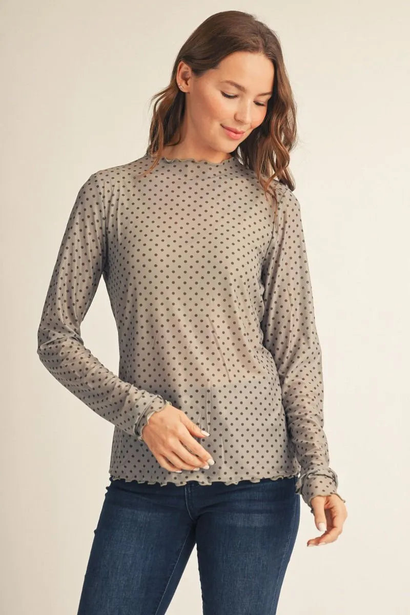 Polka Dot Mesh Top in Sage
