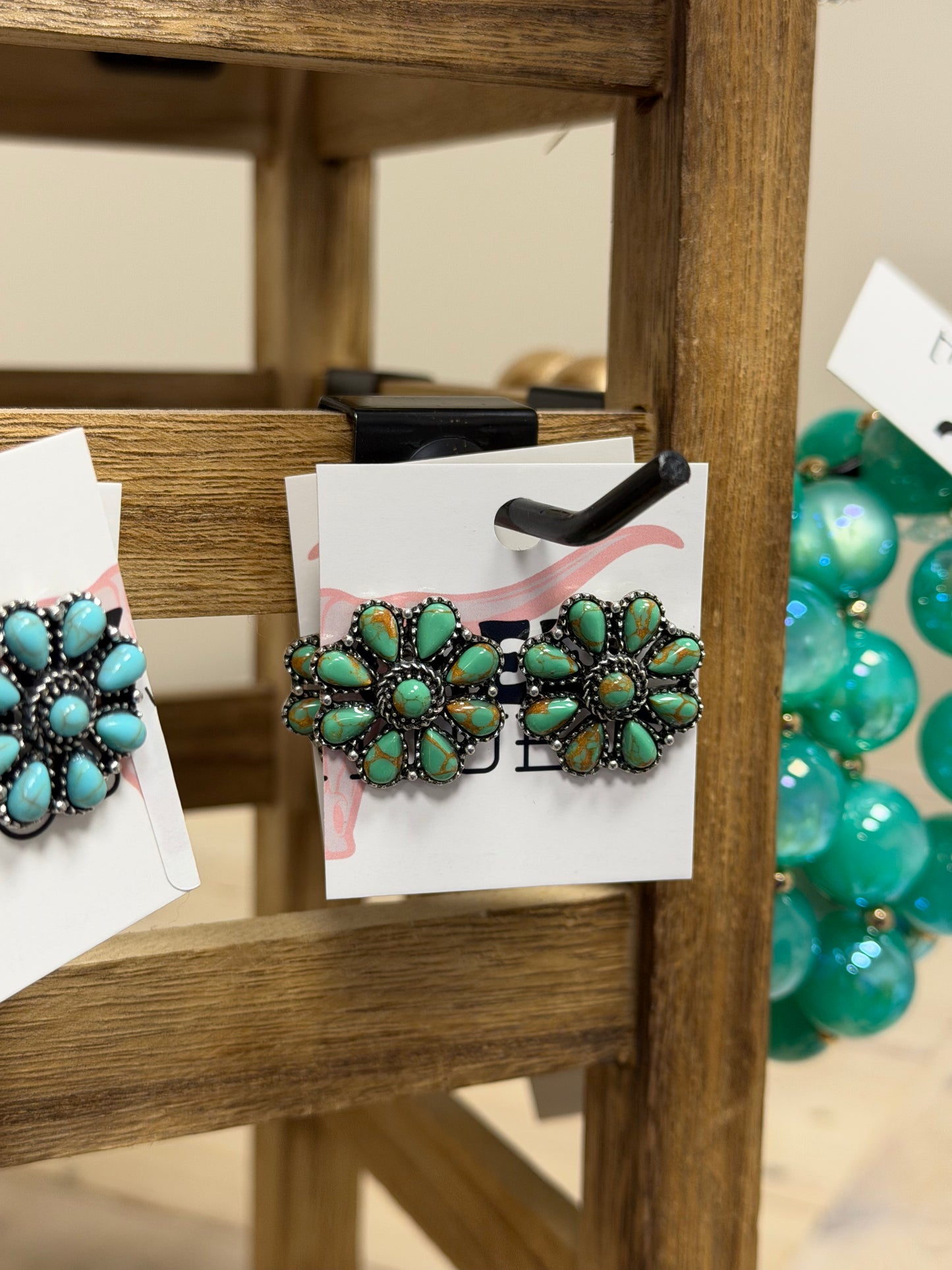 Green Turquoise Wild Flower Cluster Earrings