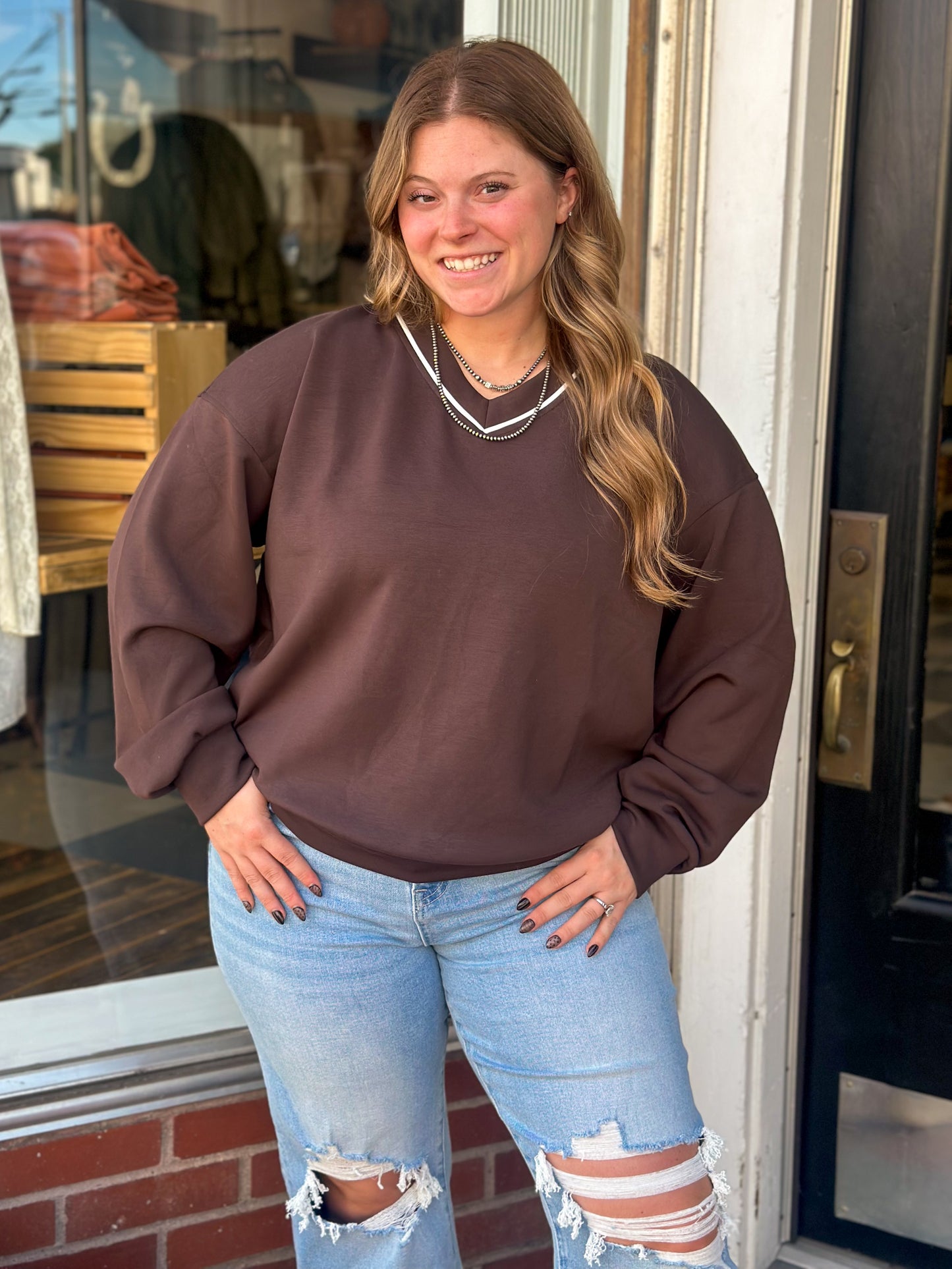 Chocolate Brown V-Neck Pullover