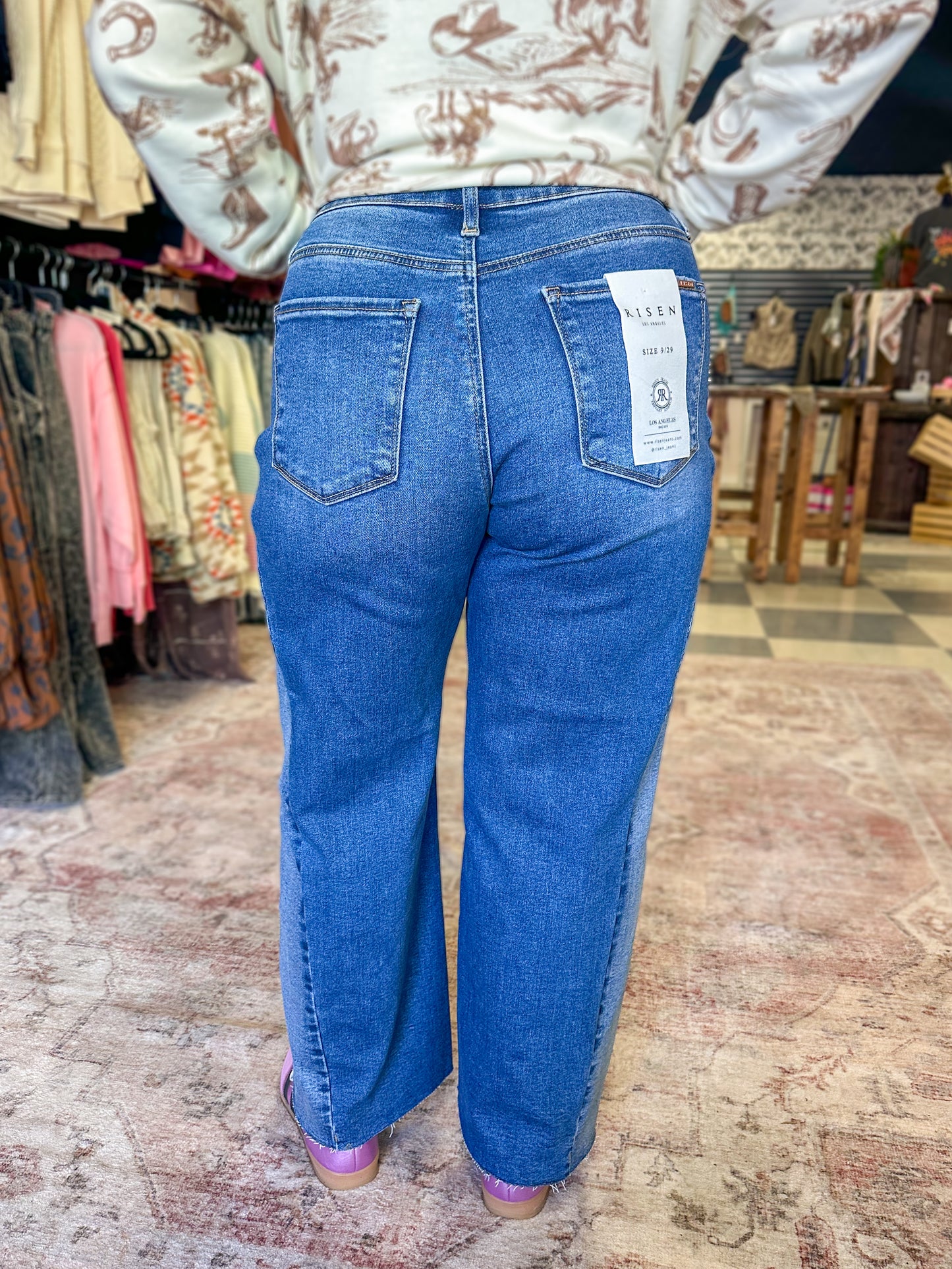 RISEN: Slouchy Cropped Barrel Jeans Medium Wash