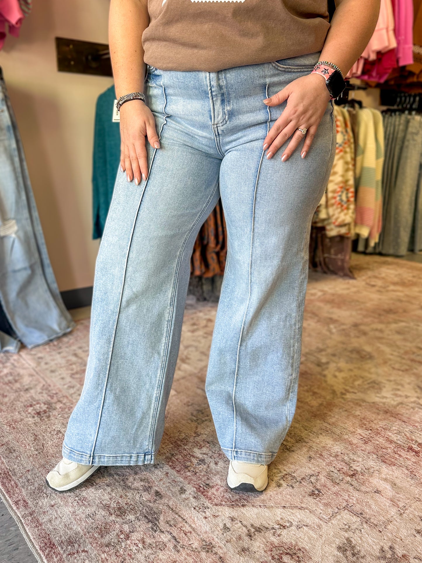 RISEN: High Waist Pintuck Wide Leg Jeans