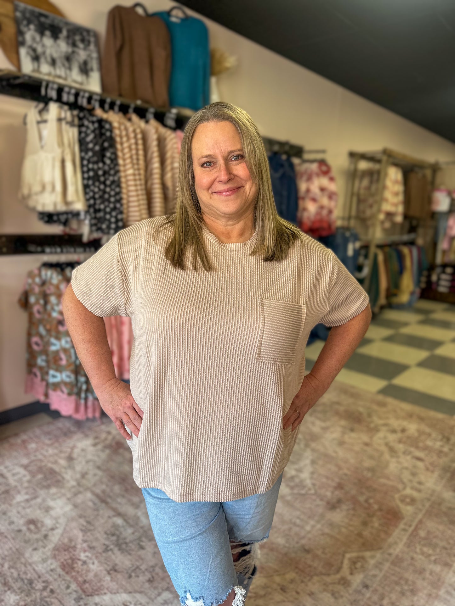 Ash Mocha Ribbed Pocket Tee