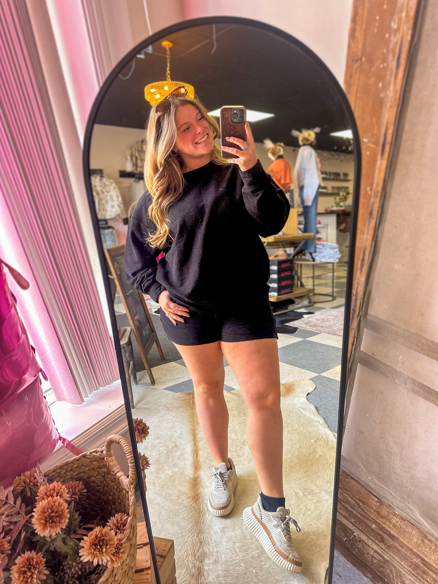 Black Crewneck and Shorts Set