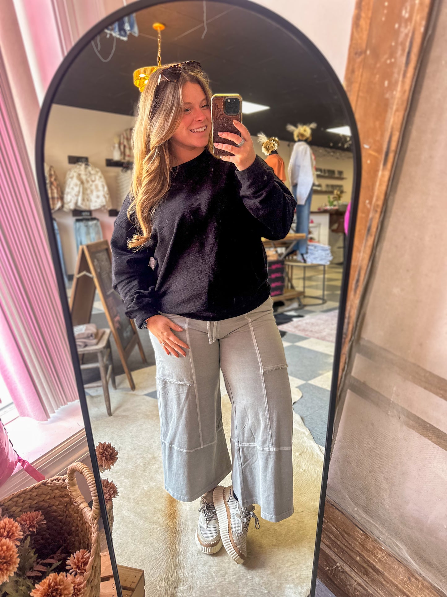 Sleet Grey Ankle Crop Wide Leg Pants