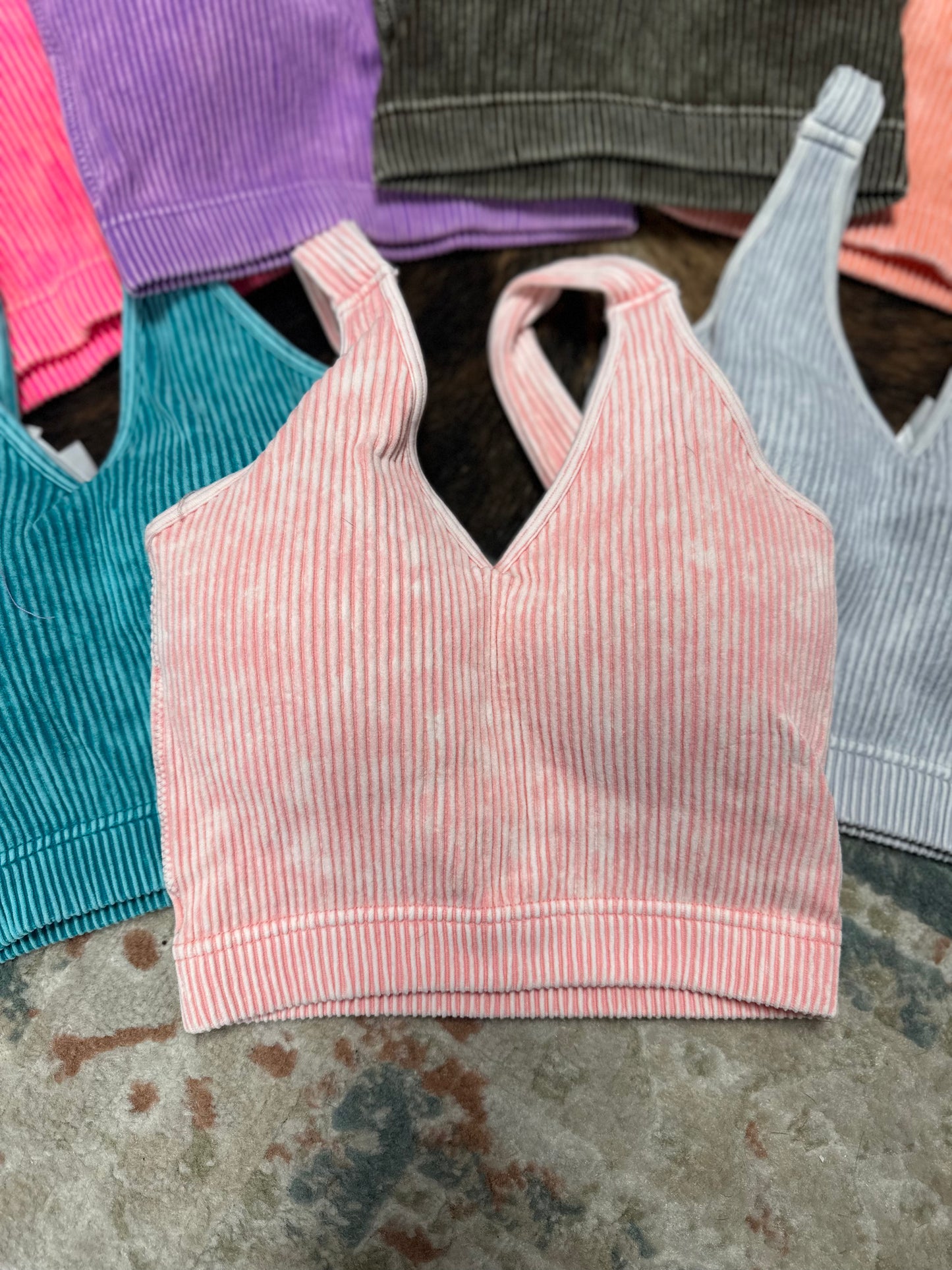 Dusty Pink Ribbed and Padded Seamless Tank