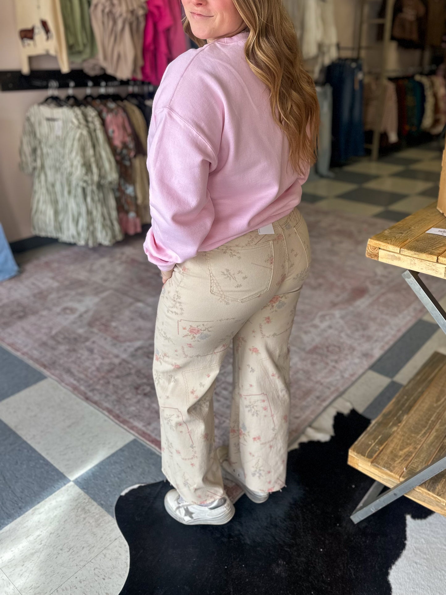 Vintage Patchwork Printed Crop Jeans