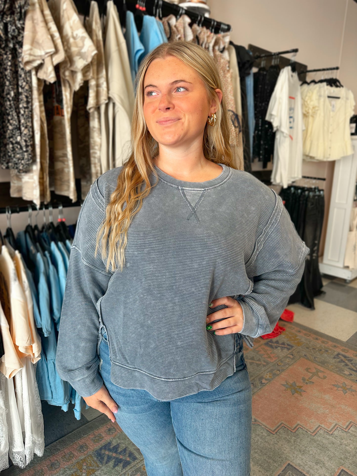 Daisey Denim Drop Shoulder Long Sleeve