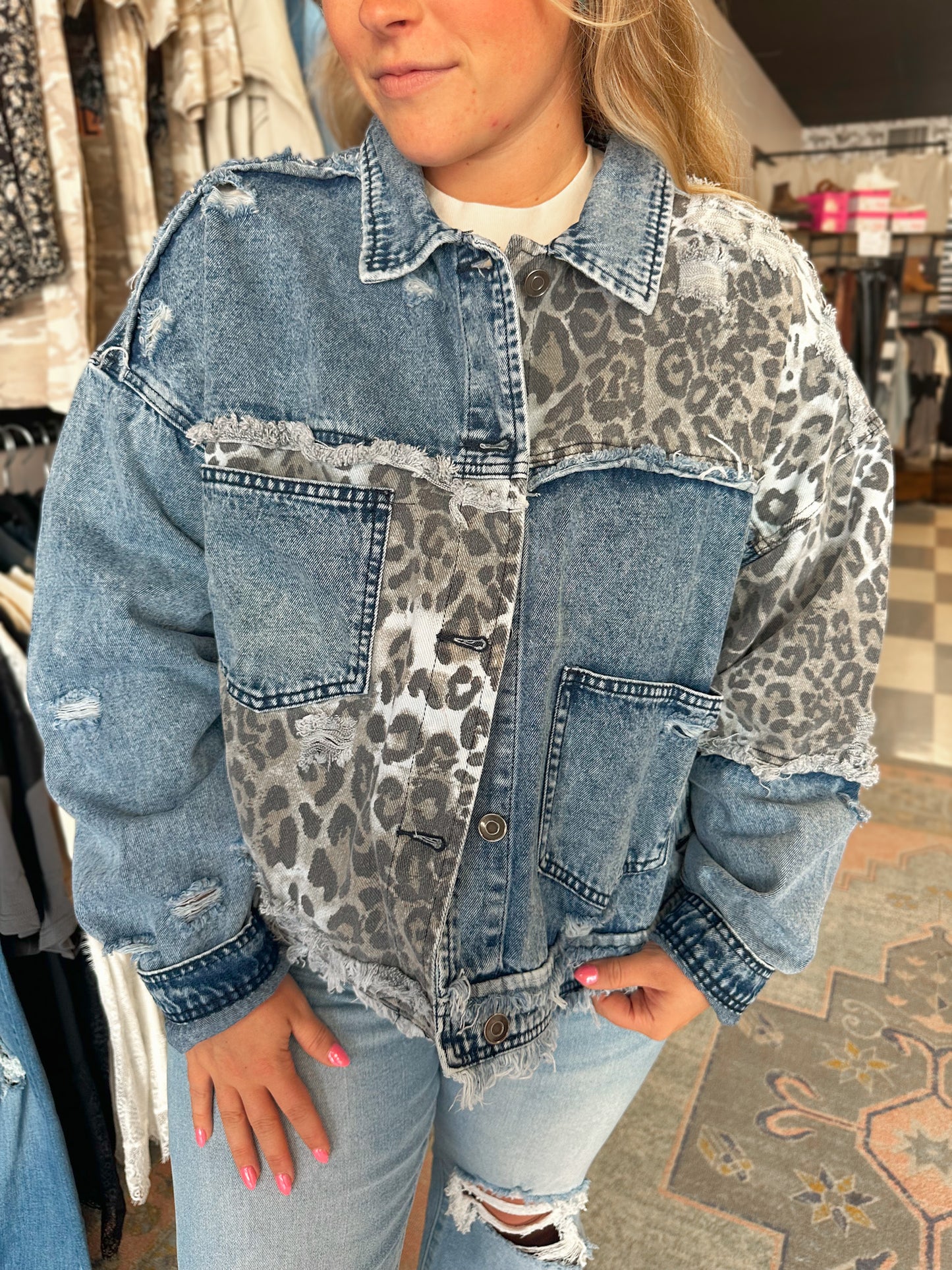 Mimi Washed Denim & Leopard Jacket