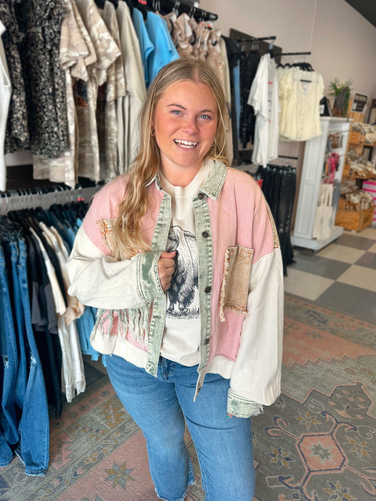 Azalia Color Block Twill Denim Jacket