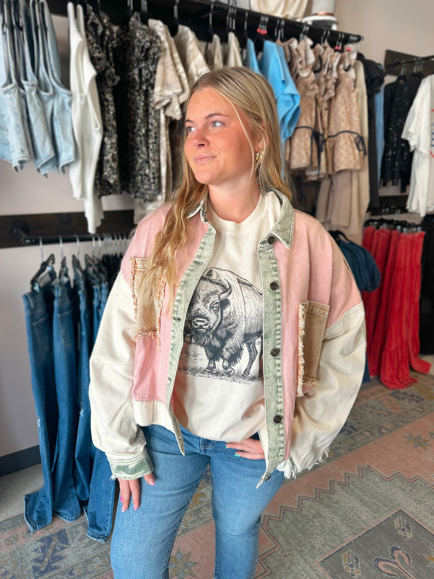 Azalia Color Block Twill Denim Jacket