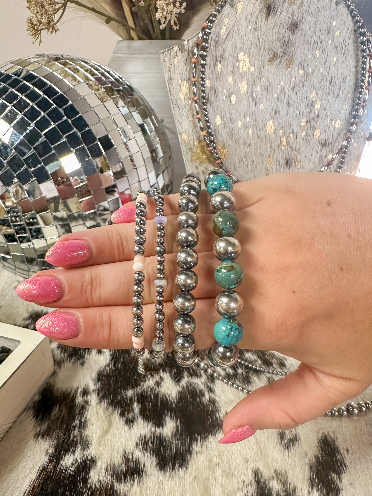 10 mm Sterling Silver Pearls and Turquoise Bracelet