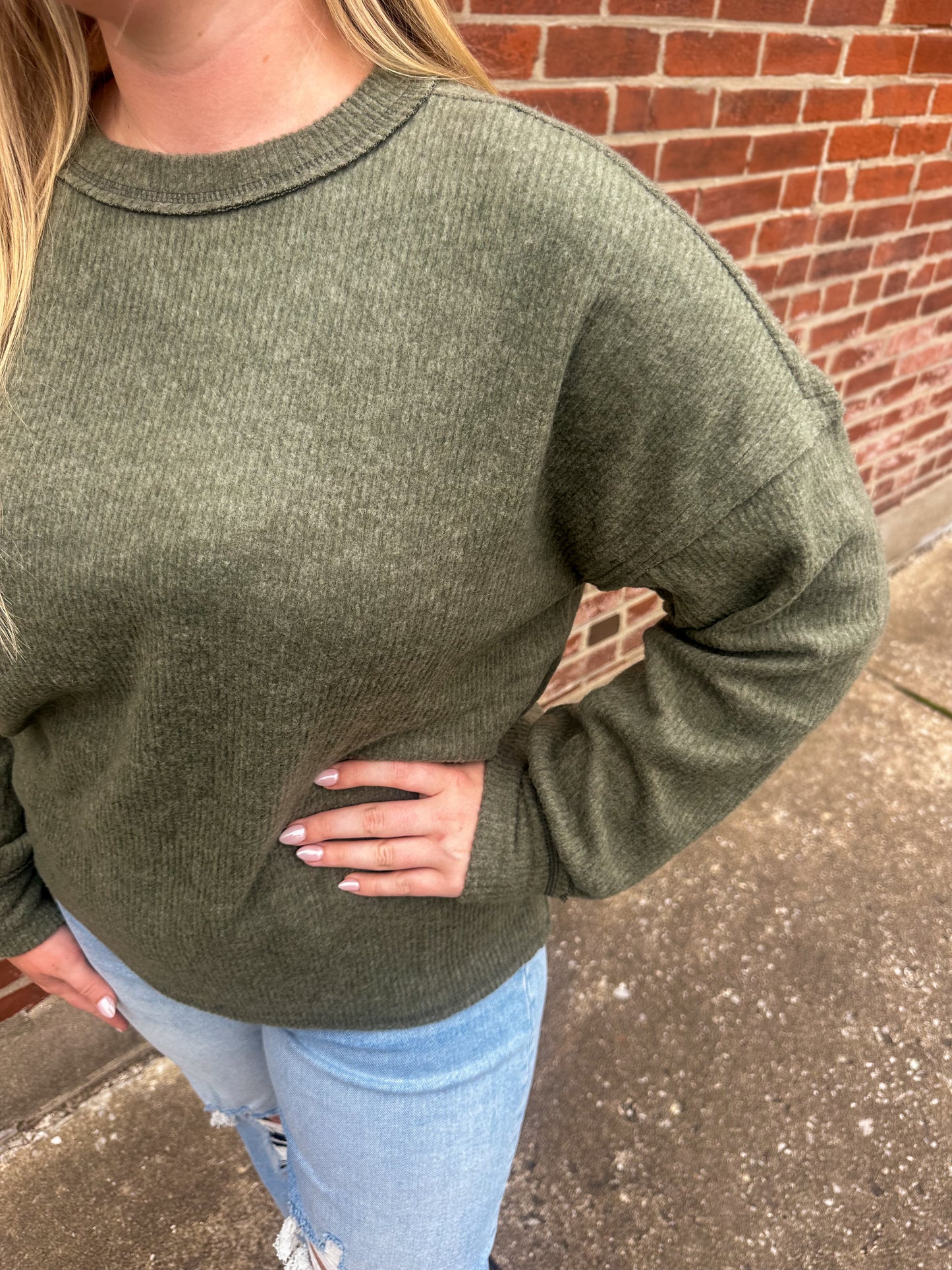 Dark Olive Hacci Ribbed Long Sleeve