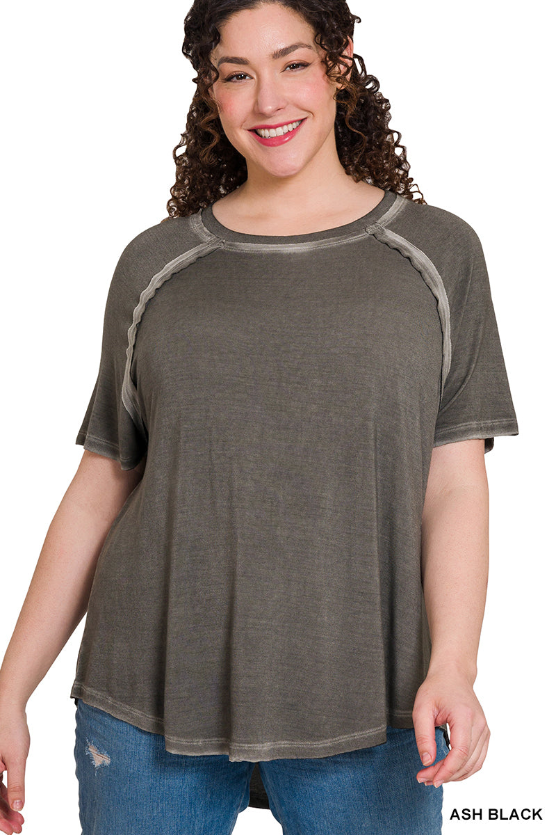 CURVY Washed Boat-neck Top in Ash Black