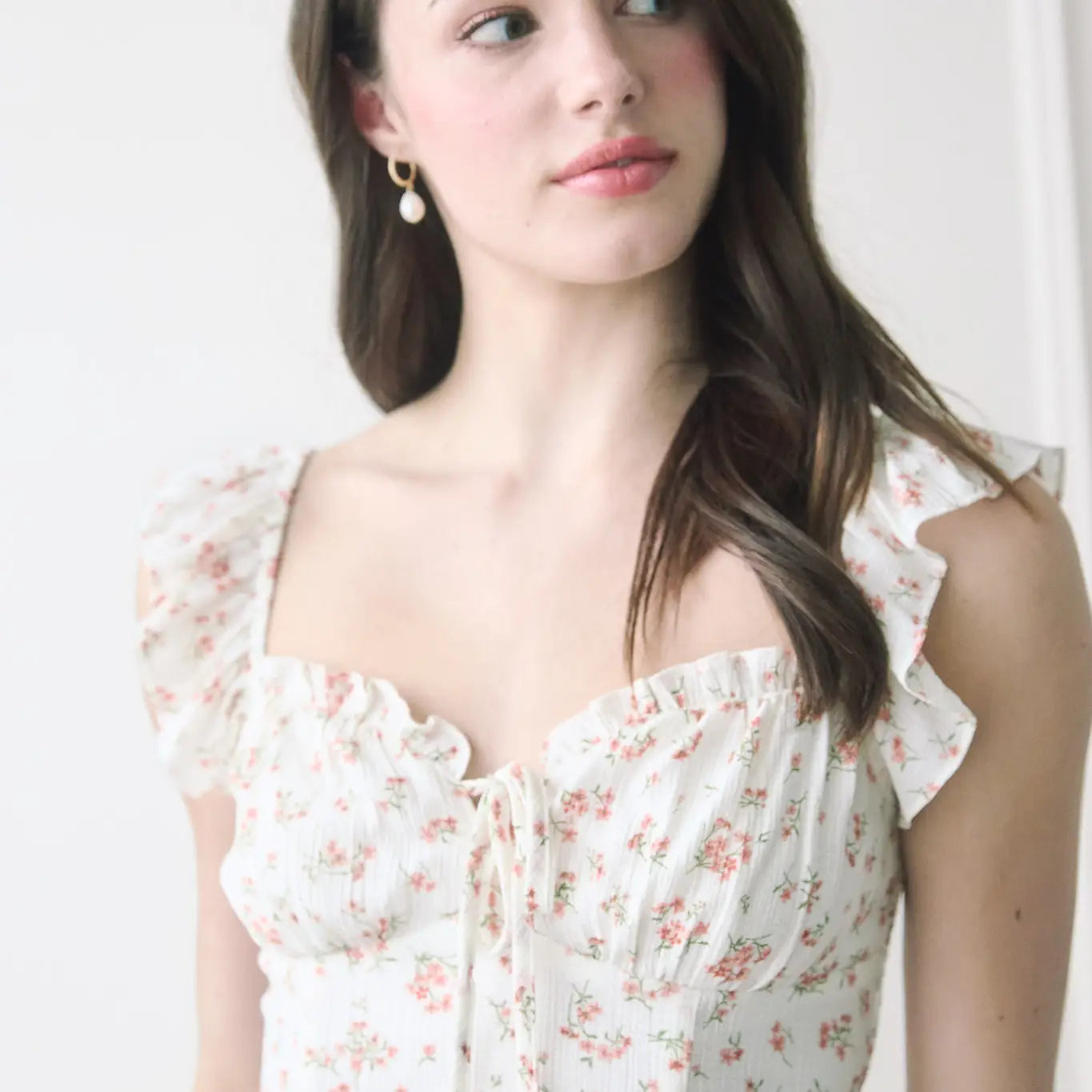 Corset Detail Tie Front Ruffle Sleeve Top