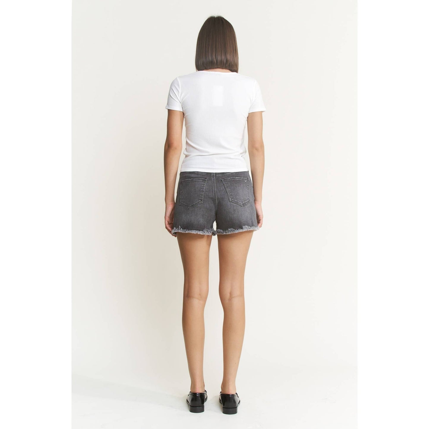 Mica: Super-High Rise Black Denim Shorts