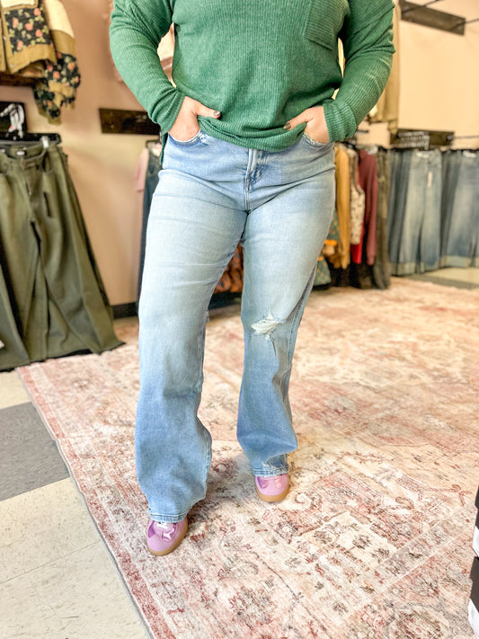 MICA: Rylee Distressed High Rise Wide Legs