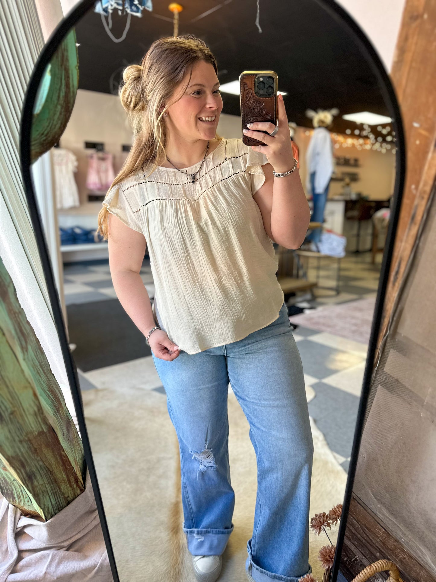 Oatmeal Flounce Sleeveless Blouse