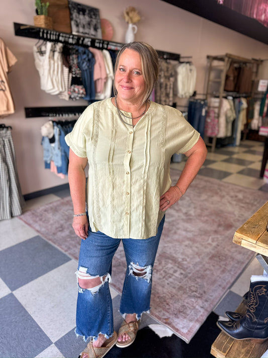Pistachio Pintuck Detail Blouse